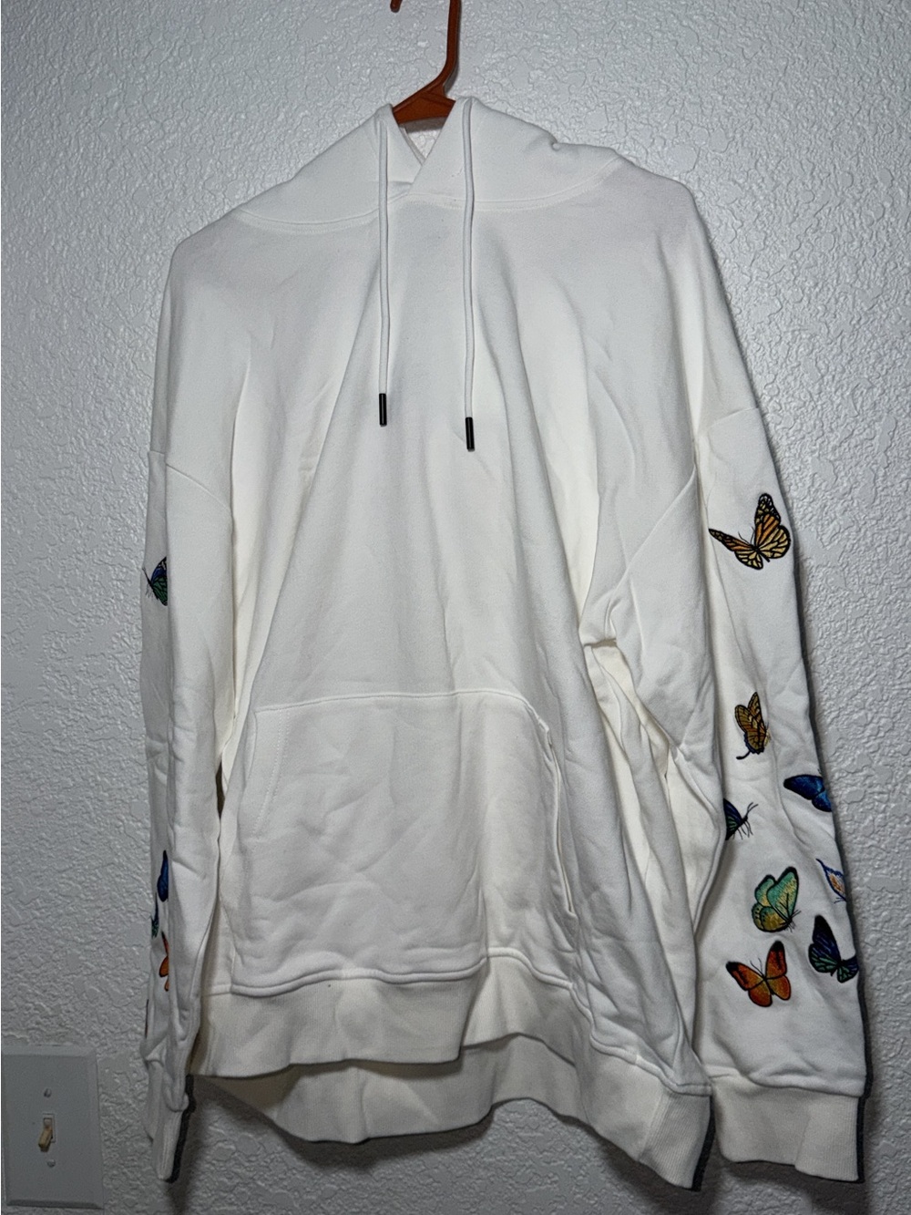 White Butterfly Embroidered Hoodie Sweatshirt